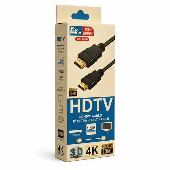 Paleon PLO-HDMI4K 150cm Siyah HDMI Kablo (PLO-HDMI4K-150CM-SIYAH) - 4K Ultra HD Görüntü Aktarımı, Plastik Malzeme