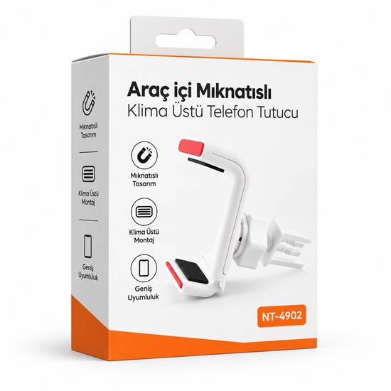 Nettech NT-4902 Araç İçi Mıknatıslı Telefon Tutucu (Beyaz) - Klima Üstü Kıskaçlı Tasarım, Güçlü Magnet Tutuşu