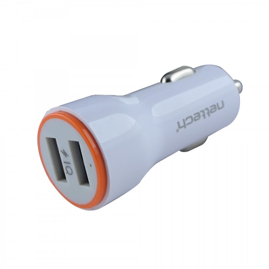 Nettech NT-13 5W 2 Çıkışlı 2100 mAh Lightning Kablo + Araç Şarj Aleti (Beyaz) - 100 Cm Kablo, 5V, Plastik Malzeme