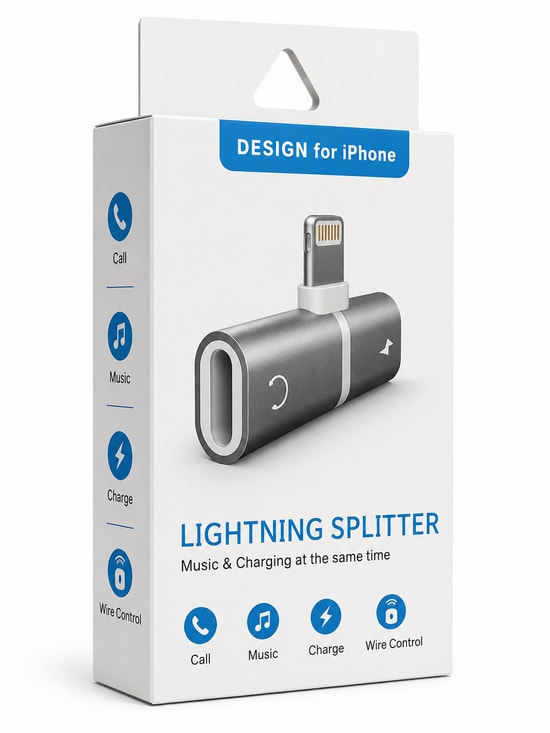 Go-Des GD-CT013 2in1 Lightning to Lightning Dönüştürücü (Siyah) - Apple Lightning Giriş, Çift Lightning Çıkış Adaptörü