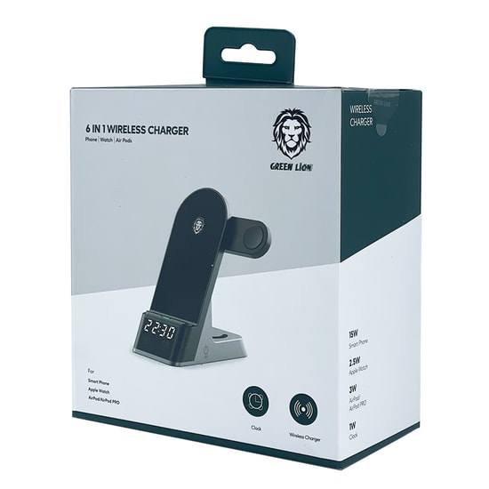 Green Lion NT-100685 6 in 1 Wireless 15W Kablosuz Şarj Cihazı - Siyah, Alüminyum Gövde, Hızlı Şarj Desteği, Stand Özelli