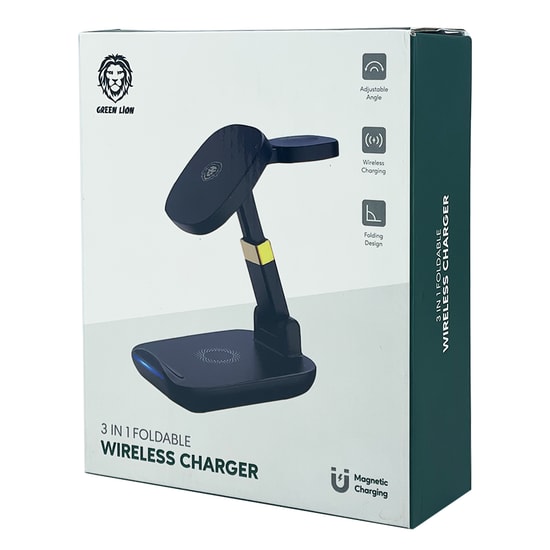Green Lion NT-100681 6 in 1 Foldable 15W Kablosuz Şarj Cihazı - Siyah, Alüminyum Gövde, Hızlı Şarj Destekli Stand