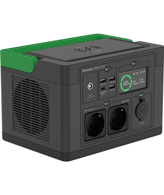Schneider PPS330-GR OffGrid 330 Taşınabilir Güç İstasyonu - 332Wh Lityum-İyon, Saf Sinüs, Kablosuz Şarj, 2x Schuko Priz