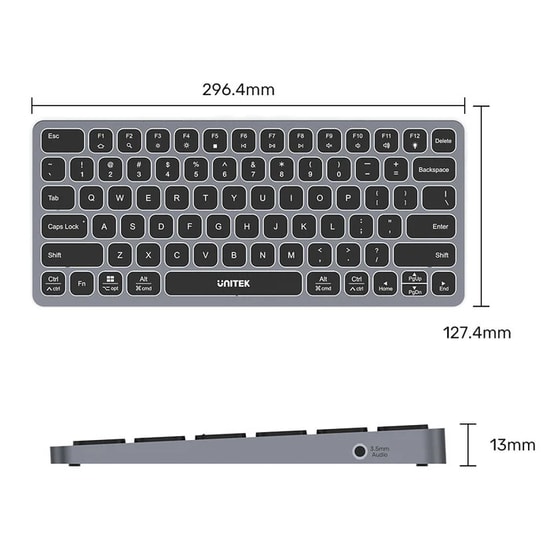 Unitek D1092A 9-in-1 USB-C Hub Klavye - 4K 60Hz HDMI, 100W PD Şarj, 5Gbps USB/SD/TF, İngilizce Q Kablolu Klavye