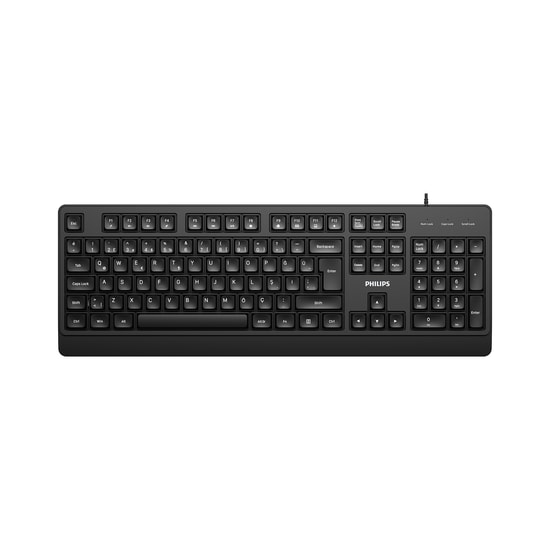 Philips SPK6247B Siyah Kablolu Klavye - Türkçe Q Dizilim, USB Bağlantı, 1.2m Kablo, 104 Tuş, Fn Multimedya Fonksiyonu