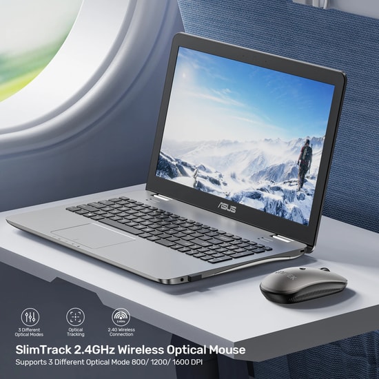 Unitek T060AGY01 SlimTrack Kablosuz Optik Mouse - 2.4GHz, 1600 DPI, Sessiz Tıklama, 10m Menzil, Gri, 3 Tuş, Şık Tasarım
