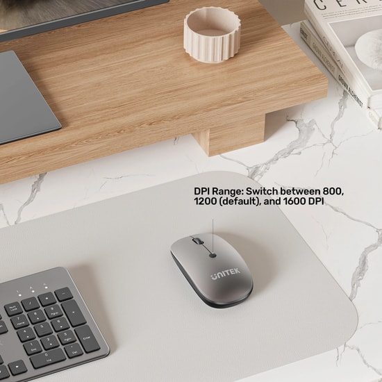 Unitek T060AGY01 SlimTrack Kablosuz Optik Mouse - 2.4GHz, 1600 DPI, Sessiz Tıklama, 10m Menzil, Gri, 3 Tuş, Şık Tasarım