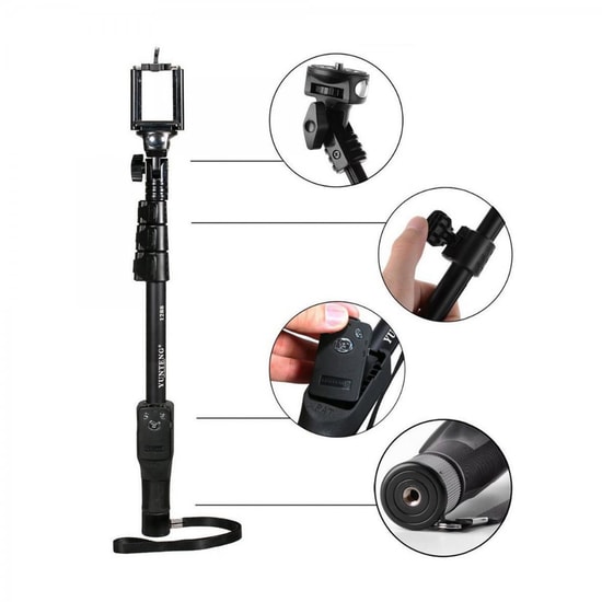 Nettech YT-1285 Uzaktan Kumandalı Bluetooth Selfie Çubuğu (Siyah) - 10-20m Mesafe, Metal Malzeme, Mobil Uyumluluk