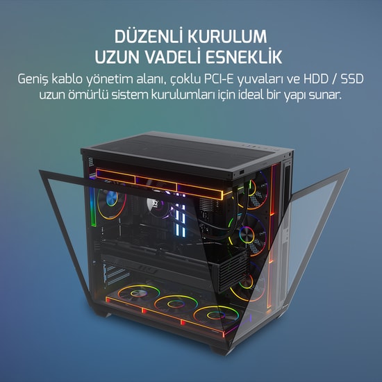 Gamepower Warcry Ravora 850W (RAVORA-850W-SIYAH-GP) Gaming Kasa - 7xARGB Fan, 80+ Bronze, Temperli Cam, ATX Midi Tower
