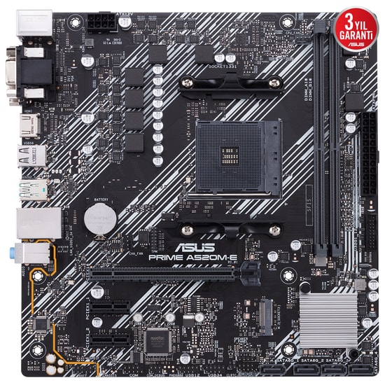 Asus PRIME A520M-E-CSM AM4 DDR4 Anakart - AMD A520, 4600MHz OC, M.2, HDMI, DVI, VGA, USB 3.2, Micro ATX, CSM