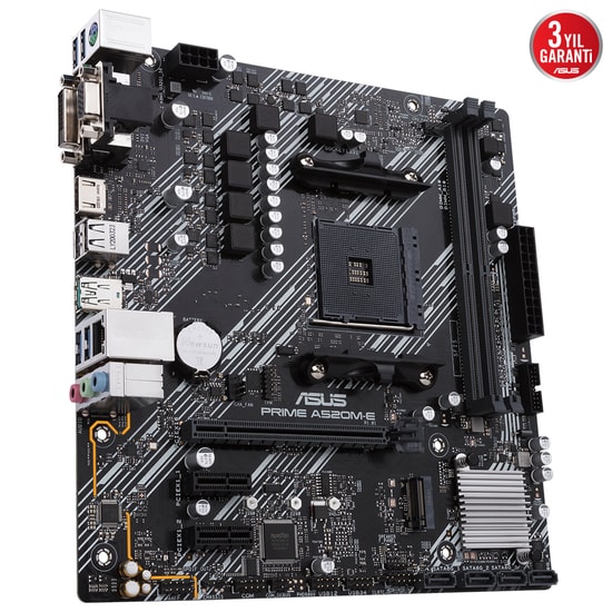 Asus PRIME A520M-E-CSM AM4 DDR4 Anakart - AMD A520, 4600MHz OC, M.2, HDMI, DVI, VGA, USB 3.2, Micro ATX, CSM