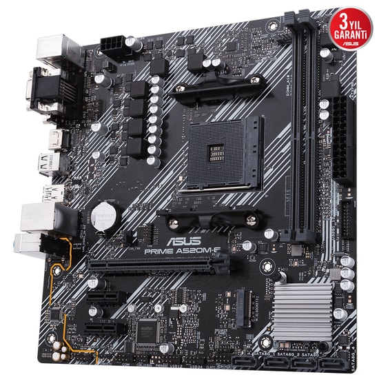 Asus PRIME A520M-E-CSM AM4 DDR4 Anakart - AMD A520, 4600MHz OC, M.2, HDMI, DVI, VGA, USB 3.2, Micro ATX, CSM