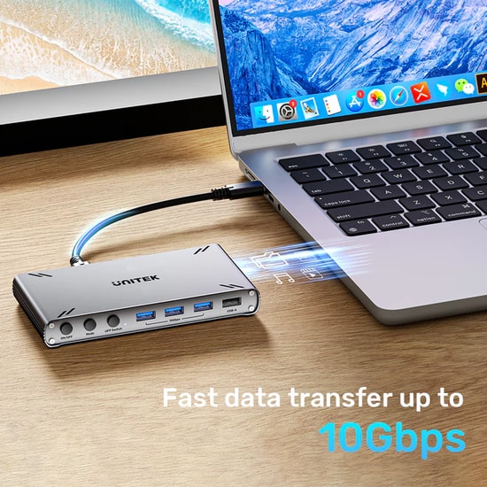 Unitek D1118AGY01-EU USB-C 10Gbps HDMI KVM Switch - 2 Bilgisayar 1 Monitör Paylaşımı, 4K 30Hz, 5 Port USB Çoklayıcı
