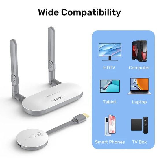 Unitek V1183A01 Kablosuz HDMI Verici ve Alıcı Kiti - Full HD Görüntü Aktarımı, Dual Anten, 60 Ay Garanti Desteği