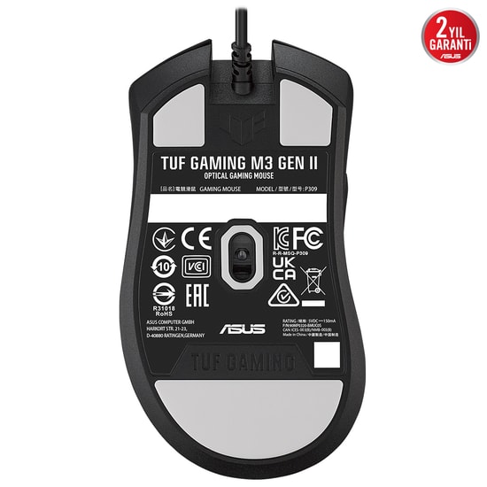 ASUS TUF Gaming M3 Gen II Kablolu Oyuncu Mouse - 8000 DPI Optik Sensör, 59g Hafif Tasarım, 60M Tıklama, Aura Sync RGB