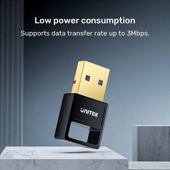Unitek B105B Bluetooth 5.3 USB Adaptör - 30 Metre Menzil, 7 Cihaz Bağlantısı, Windows 11/10/8.1 Tak Çalıştır