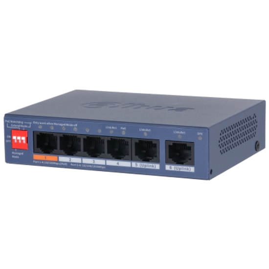 Dahua CS4006-4ET2GT-60 Cloud Yönetilebilir PoE Switch - 4 Port 100Mbps PoE, 2 Port Gigabit Uplink, 60W, Katman 2, Metal