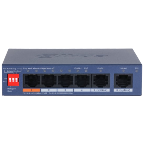 Dahua CS4006-4ET2GT-60 Cloud Yönetilebilir PoE Switch - 4 Port 100Mbps PoE, 2 Port Gigabit Uplink, 60W, Katman 2, Metal