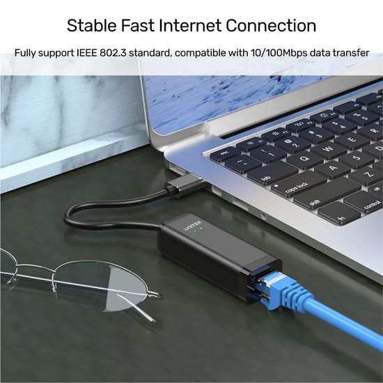 Unitek Y-1468 USB 2.0 to Megabit Ethernet Dönüştürücü - 10/100 Mbps Hız, RJ45 Bağlantı, Profesyonel Ağ Adaptörü