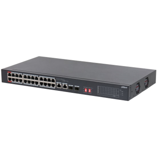 Dahua S3226-24ET-240 24 Port PoE Switch - 24x100Mbps, 2xGigabit Uplink, 2xSFP Combo, 240W, 250m, Yönetilemez Switch
