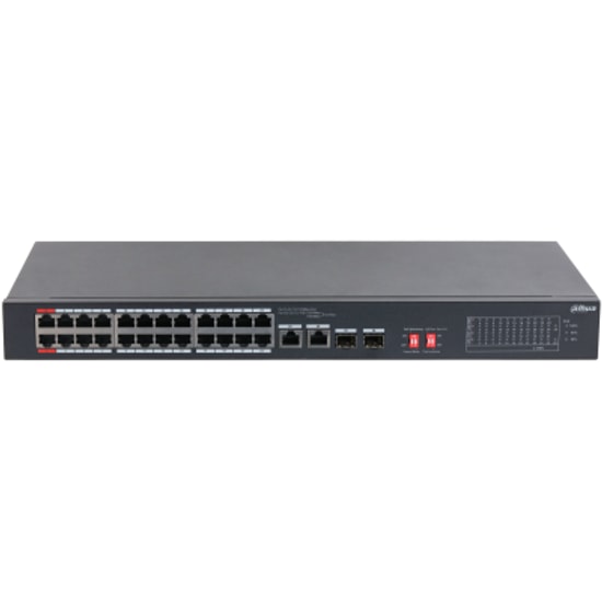 Dahua S3226-24ET-240 24 Port PoE Switch - 24x100Mbps, 2xGigabit Uplink, 2xSFP Combo, 240W, 250m, Yönetilemez Switch