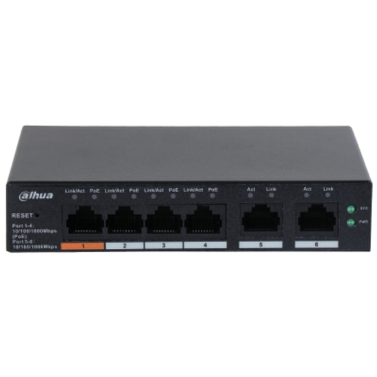 Dahua CS4006-4GT-60 Bulut Yönetilebilir Gigabit PoE Switch - 4 Port 1000Mbps PoE, 2 Port Uplink, 60W, Katman 2, Masaüstü