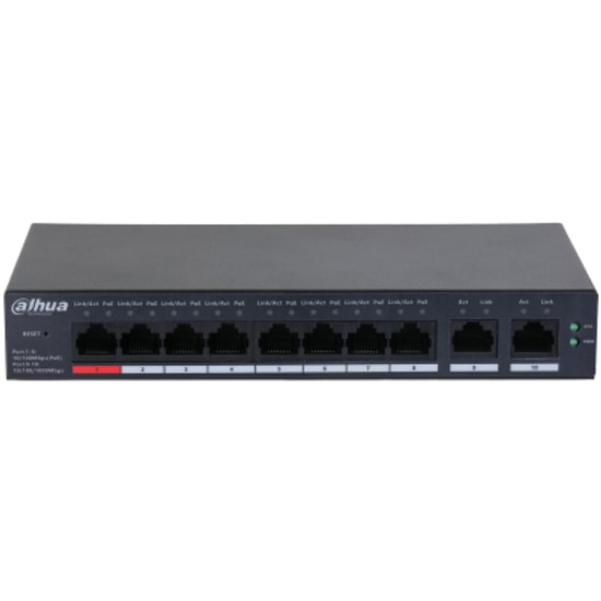 Dahua CS4010-8ET-110 Bulut Yönetilebilir PoE Switch - 8 Port 100Mbps PoE, 2 Port Gigabit Uplink, 110W, L2, Masaüstü