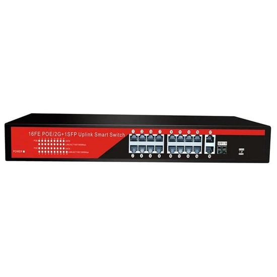 Ezcool EZ-16PSF-SFP-240W 16 Port PoE Switch - 16xFE PoE, 2xGE Uplink, 1xSFP, 240W, Rackmount, Yönetilemez Switch