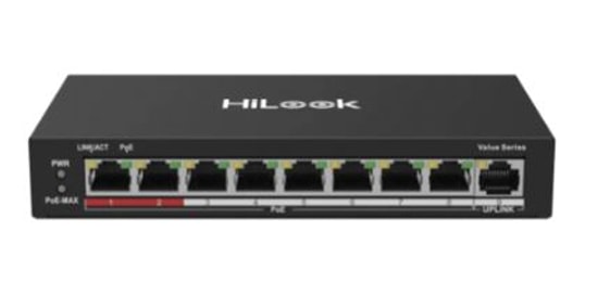 HiLook NS-0109P-60(B) 9 Port PoE Switch - 8 Port PoE, 1 Port FE Uplink, 60W, 250m Mesafe, Yönetilemez, Metal Kasa