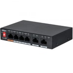 Dahua PFS3006-4ET-60 4 Port 10/100 Mbps PoE Switch - 2 Port Uplink, 60W PoE, Yönetilemez, Masaüstü Metal Kasa Switch