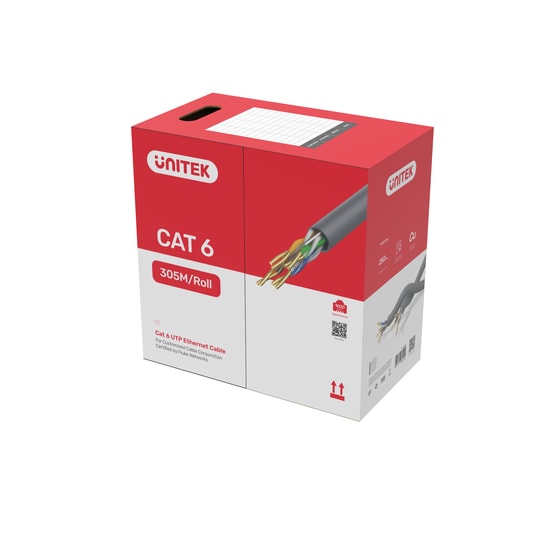 Unitek Y-C876AGY CAT6 UTP 305M Gri Bakır Network Kablosu - 23AWG Saf Bakır, 250MHz Gigabit Hız, Fluke Sertifikalı