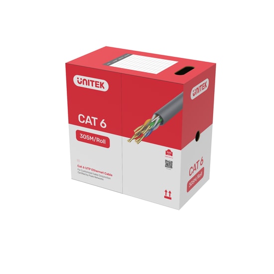 Unitek Y-C876AGY CAT6 UTP 305M Gri Bakır Network Kablosu - 23AWG Saf Bakır, 250MHz Gigabit Hız, Fluke Sertifikalı