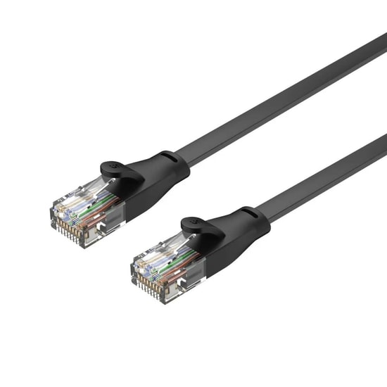 Unitek C1810GBK Cat6 Flat Patch Kablo 2 Metre - 1Gbps, 250MHz, Saf Bakır İletken, RJ45 Siyah Ethernet Ağ Kablosu
