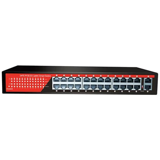 Ezcool EZ-24PSF 24 Port 320W PoE Switch - 24xFE, 2xGE Uplink, Rackmount, Metal Kasa, Yönetilemez Gigabit Switch