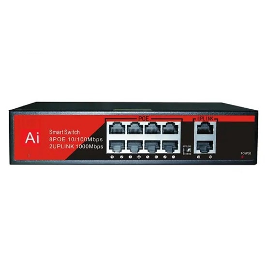 Ezcool EZ-08PSF-120W 8 Port Gigabit PoE Switch - 8xFE PoE, 2xGE Uplink, 120W, Masaüstü, Yönetilemez Switch