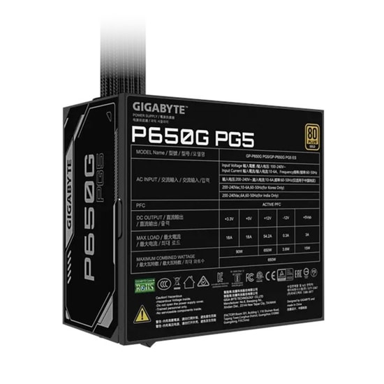 Gigabyte GP-P650G PG5 650W 80+ Gold Güç Kaynağı - ATX 3.1, PCIe 5.1, 120mm Fan, Aktif PFC, Siyah Power Supply