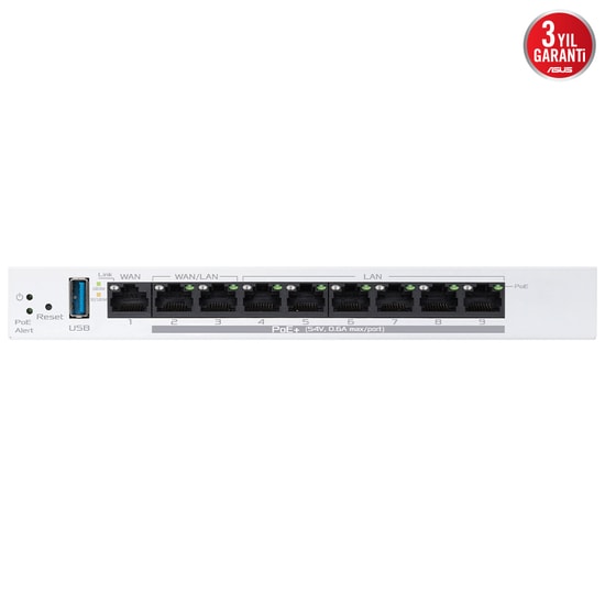 Asus ExpertWiFi EBG19P 9 Port Gigabit PoE+ VPN Kablolu Router - 8x PoE+, 123W Güç, 3x WAN, AiProtection Pro Güvenlik