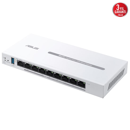 Asus ExpertWiFi EBG19P 9 Port Gigabit PoE+ VPN Kablolu Router - 8x PoE+, 123W Güç, 3x WAN, AiProtection Pro Güvenlik