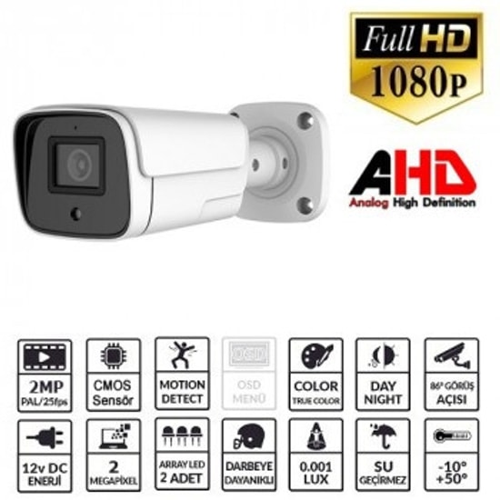 Ezcool EZ-2040HD 2MP AHD Bullet Güvenlik Kamerası - 3.6mm Sabit Lens, 40m Gece Görüş, Metal Kasa, Hareket Algılama, AHD