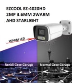 Ezcool EZ-4020HD 2MP 3.6mm Full-Color Bullet Güvenlik Kamerası - 40m Gece Görüş, Metal Kasa, 2 LED, AHD, Sabit Lens
