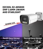 Ezcool EZ-4050HD 5MP 3.6mm Full-Color AHD Bullet Güvenlik Kamerası - 40m Gece Görüş, Metal Kasa, Starlight Sabit Lens