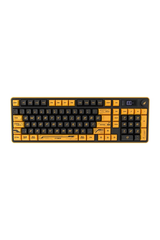 Hawk HK258CY Sarı Siyah Q Türkçe RGB Kablosuz Gaming Klavye - Bluetooth, LCD Ekran, 19 Anti-Ghosting, Şarjlı Pil