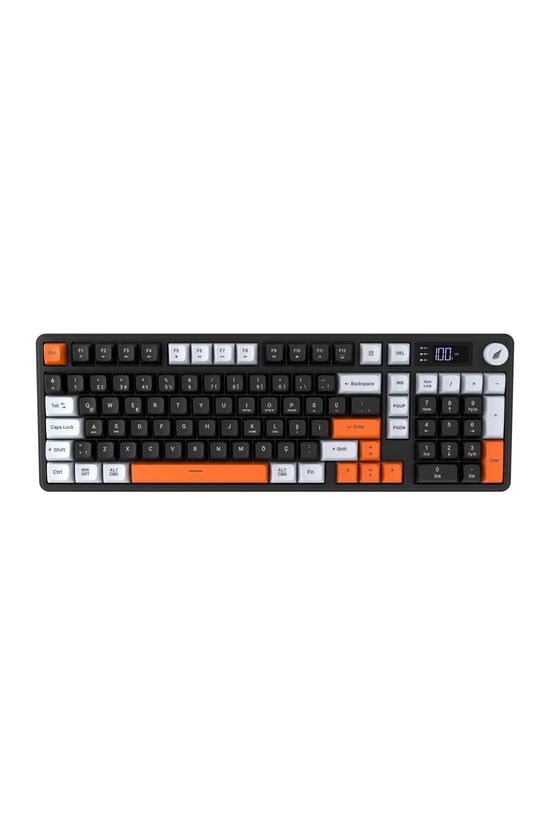 Hawk HK258BW Siyah Turuncu RGB Kablosuz Q Türkçe Gaming Klavye - Şarjlı, 19 Anti-Ghosting, Multimedya Tuşlu