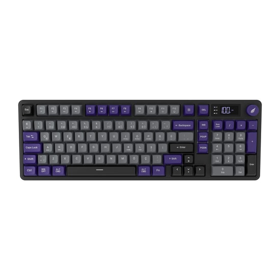 Hawk HK258GP Gri Mor Q Türkçe RGB Kablosuz Gaming Klavye - Bluetooth, LCD Ekran, 19 Anti-Ghosting, Şarjlı Pil