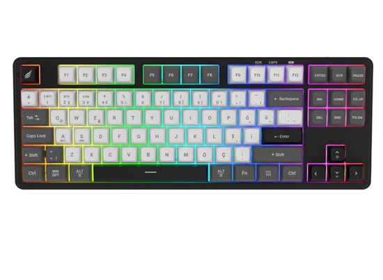 Hawk HK220BW Siyah Beyaz Q Türkçe RGB Kablosuz Gaming Klavye - Bluetooth, TKL Tasarım, Şarjlı Pil, Membran Tuşlar