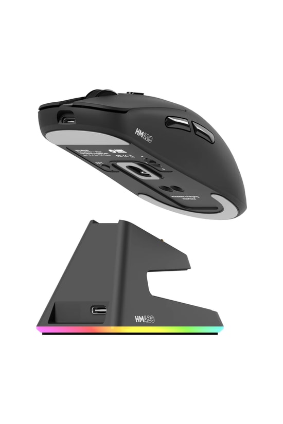 Hawk HM420S 4K Hz Gaming Mouse: 26000 DPI, Tri-Mode (Kablosuz/Bluetooth), Şarj Standlı, Siyah Oyuncu Mouse