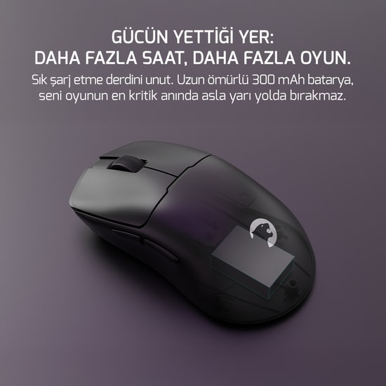 Gamepower Radus Black Kablolu/Kablosuz Gaming Mouse - 12000 DPI, PAW3311 Sensör, 43g Hafif Tasarım, 7 Tuş, Siyah