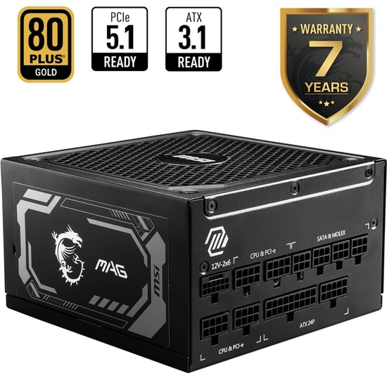 MSI MAG A1000GL PCIE5 II 1000W 80+ Gold Güç Kaynağı - ATX 3.1, PCIe 5.1, Tam Modüler, 13.5cm Fan, Siyah Tasarım