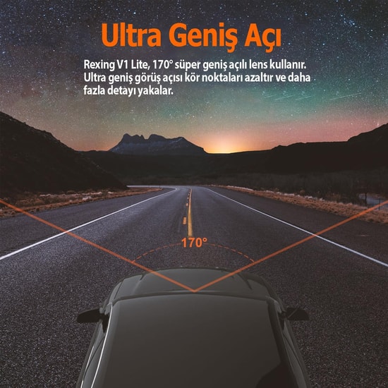 Rexing V1-LITE 2K Wi-Fi Araç İçi Kamera + 32GB SD Kart - 170 Derece Görüş Açısı, Gece Görüşü, Park Modu, G-Sensörü