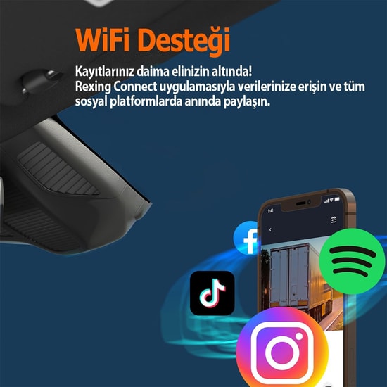 Rexing V1-LITE 2K Wi-Fi Araç İçi Kamera + 32GB SD Kart - 170 Derece Görüş Açısı, Gece Görüşü, Park Modu, G-Sensörü